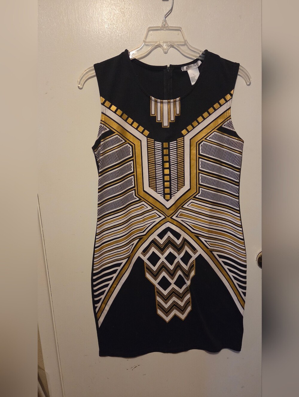 K Jordan Black Mini Dress with Gold & White Geometric Design